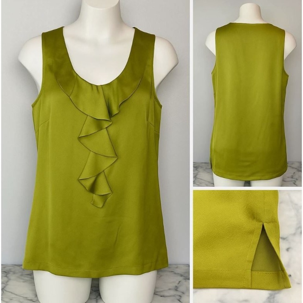 Saks Fifth Avenue 10 Women‎ Top 100% Silk Ruffles Sleeveless Lined Boho